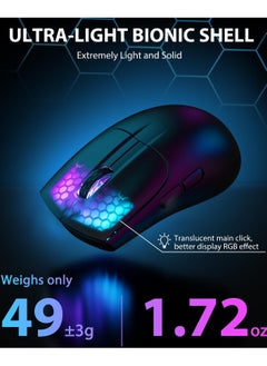 هجوم القرش ماوس ألعاب لاسلكي X5 بثلاثة أوضاع BT 5.1/2.4Ghz/USB-C، خفيف الوزن 49 جرام، مستشعر بصري PAW3212، بطارية قابلة لإعادة الشحن، ماوس قرص العسل RGB LED للكمبيوتر الشخصي/الكمبيوتر اللوحي/سطح المكتب/المكتب/الألعاب  - Image 5