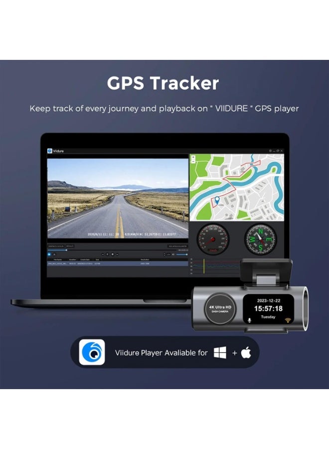 MUNTAQI 4K Dash Cam Front and Rear for Cars – Dual Channel Car Dash Camera with 1080P Rear Camera, 64GB SD Card, Built-in Wi-Fi GPS, 24H Parking Monitor, Loop Recording, G-Sensor, Night Vision - Image 2