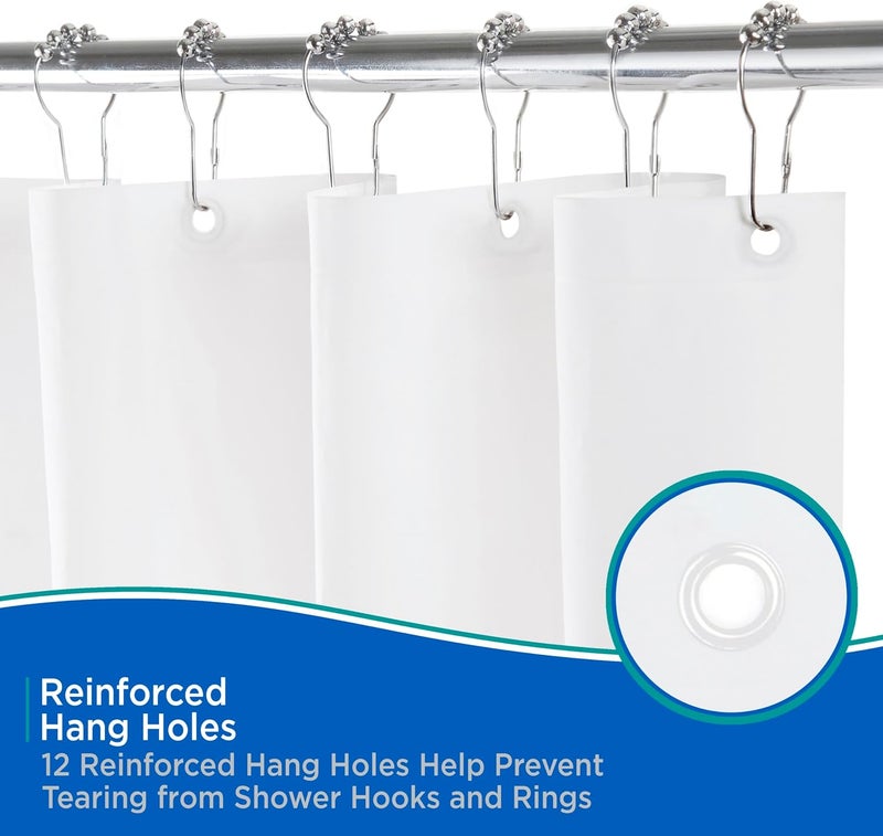 Kenney KN61430 Lightweight 3 Gauge Waterproof PEVA Shower Curtain Liner with Durable Eyelet Hang Holes and Weighted Magnetic Hem for Bathroom, 70" W x 72" H, White, 1-Pack - Image 4