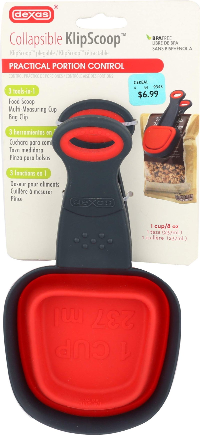 Dexas Collapsible Square KlipScoop 1 Cup Capacity Red GSK14321795