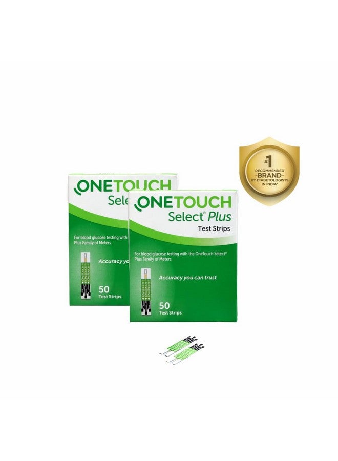 ONETOUCH OneTouch Select Plus Test Strips | 2 Packs of 50 Strips each (total 100 Strips) | Blood Sugar Test Machine Testing Strips | Global Iconic Brand | For use with OneTouch Select Plus Simple Glucometer - Image 1
