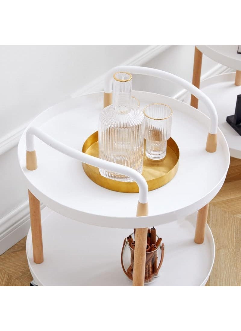 MUGATH MUGATH 2 Layer Round Center Table Living RoomCoffee Table Sofa Side Snack Table with WheelsSmall Mobile TrolleyMultiLayer Storage Shelves for Kitchen Living Room Bedroom Nightstand and Balcony  - Image 2