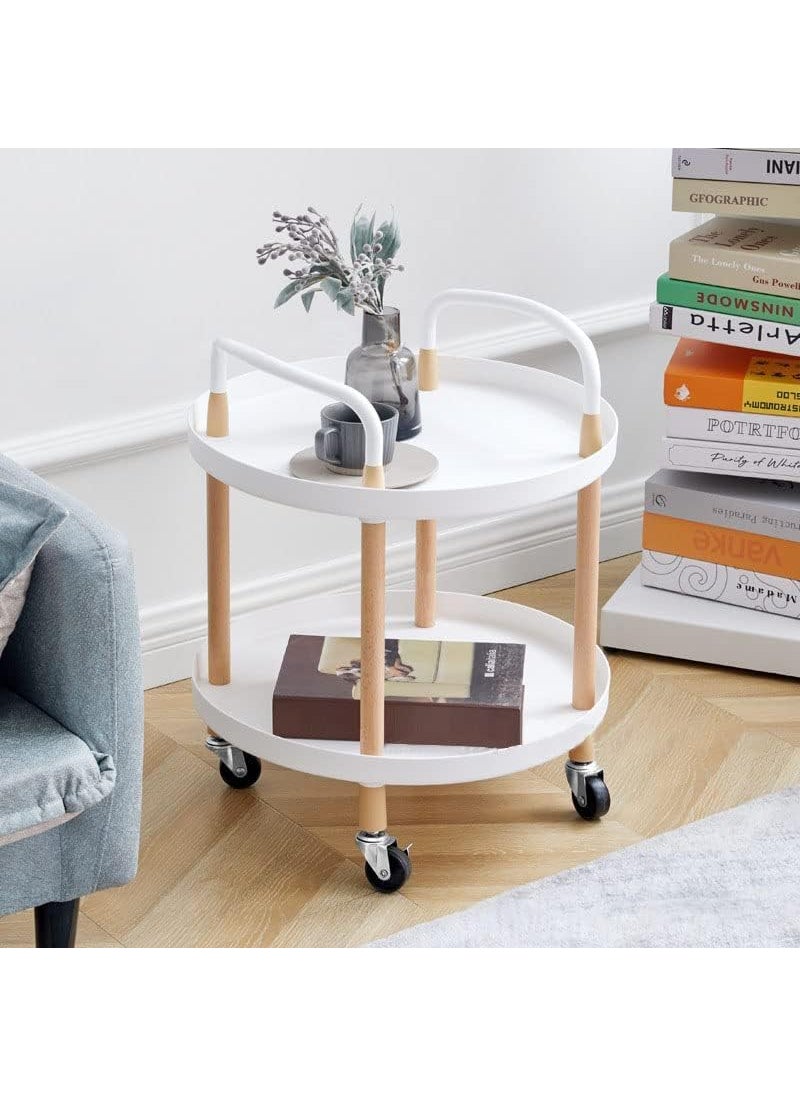 MUGATH MUGATH 2 Layer Round Center Table Living RoomCoffee Table Sofa Side Snack Table with WheelsSmall Mobile TrolleyMultiLayer Storage Shelves for Kitchen Living Room Bedroom Nightstand and Balcony  - Image 1