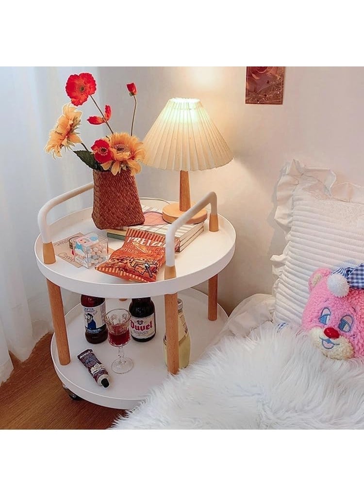 MUGATH MUGATH 2 Layer Round Center Table Living RoomCoffee Table Sofa Side Snack Table with WheelsSmall Mobile TrolleyMultiLayer Storage Shelves for Kitchen Living Room Bedroom Nightstand and Balcony  - Image 4