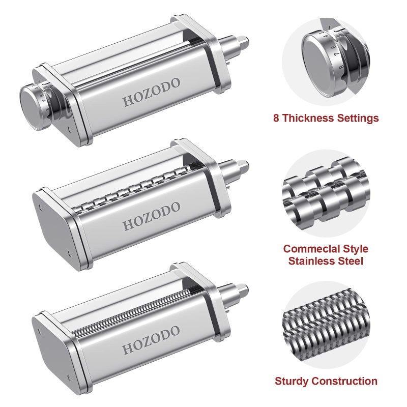 HOZODO Pasta Attachment for KitchenAid Mixer, Includes Pasta Sheet Roller, Spaghetti Fettuccine Cutter, 3Pcs for Pasta Attachment by HOZODO - Image 2