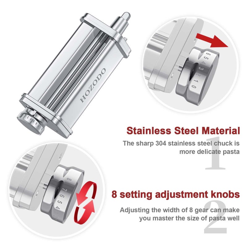 HOZODO Pasta Attachment for KitchenAid Mixer, Includes Pasta Sheet Roller, Spaghetti Fettuccine Cutter, 3Pcs for Pasta Attachment by HOZODO - Image 4