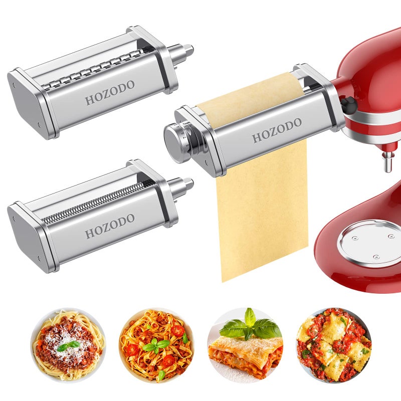 HOZODO Pasta Attachment for KitchenAid Mixer, Includes Pasta Sheet Roller, Spaghetti Fettuccine Cutter, 3Pcs for Pasta Attachment by HOZODO - Image 1