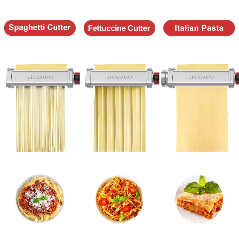 HOZODO Pasta Attachment for KitchenAid Mixer, Includes Pasta Sheet Roller, Spaghetti Fettuccine Cutter, 3Pcs for Pasta Attachment by HOZODO - Image 3