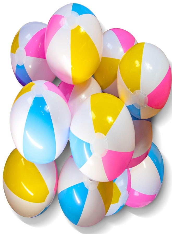 Novelty Place Inflatable Beach Balls - 12 Pack, 12" White Panels Alternate with Macaron Colors, Leak-Proof PVC - Summer Beach Pool Party Supplies, Fun Floating Toys for Teenagers, Adults - Image 1