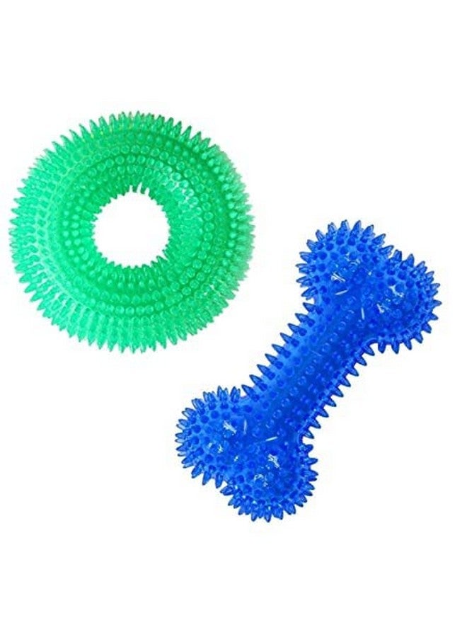 حلقة مضغ الأسنان ذات المسامير الصريرية + لعبة عظمة المسامير للكلاب (مجموعة من 2) - متعددة الألوان - Image 1