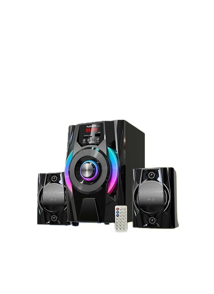 Platinum 2 in 1 Bluetooth Subwoofer Black - LED Light 10W + 5 USB - Blue - AUX-Remote Control  - Image 1