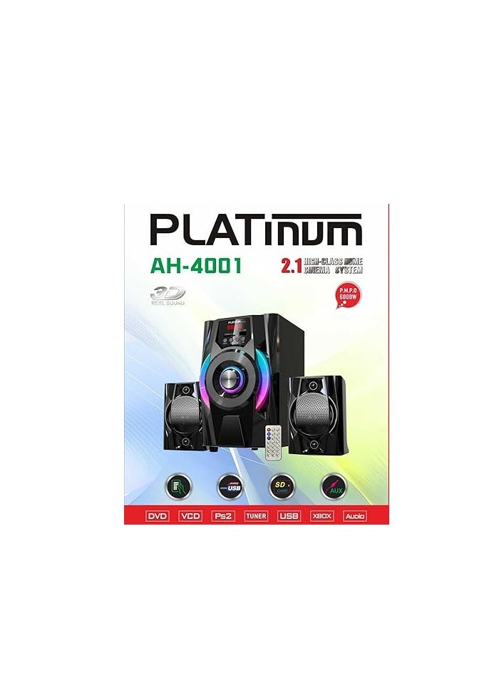 Platinum 2 in 1 Bluetooth Subwoofer Black - LED Light 10W + 5 USB - Blue - AUX-Remote Control  - Image 2