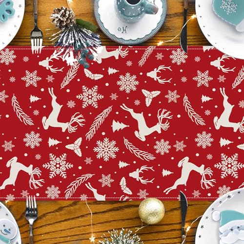 ZCHOMI Red Christmas Reindeer Table Runner 13x72 Inch Pine Branches Snowflakes Winter Kitchen Dinning Table Decoration for Home Party Decor - Image 5