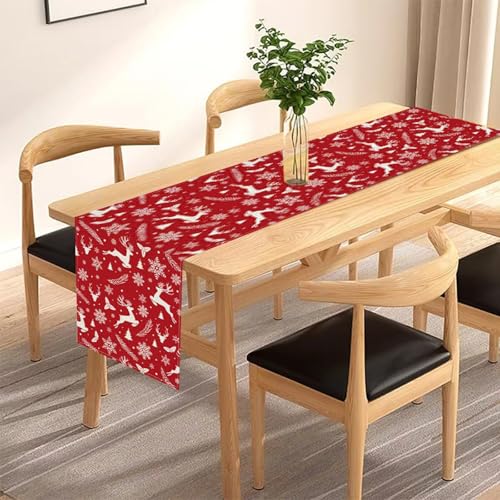 ZCHOMI Red Christmas Reindeer Table Runner 13x72 Inch Pine Branches Snowflakes Winter Kitchen Dinning Table Decoration for Home Party Decor - Image 4