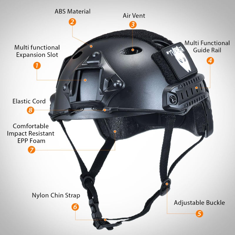 ATAIRSOFT PJ Type Tactical Airsoft Fast Helmet, Lightweight ABS with NVG Mount & Side Rails Bump Protection for Men, Women Air Soft, Paintball, CS, Caving, Hunting, Hiking and Outdoor Sports - Image 3
