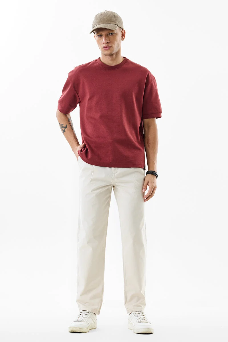 سنيتش White Solid Slim Fit Casual Trousers