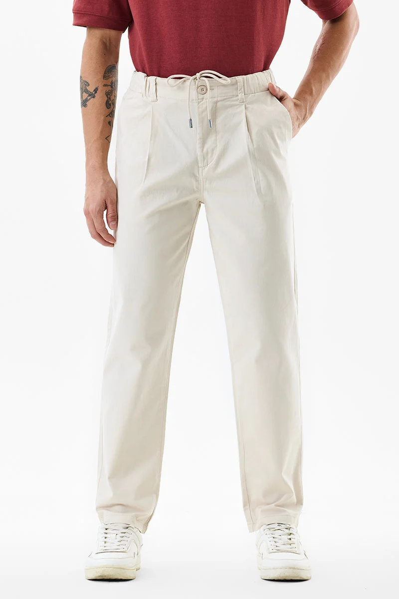 سنيتش White Solid Slim Fit Casual Trousers