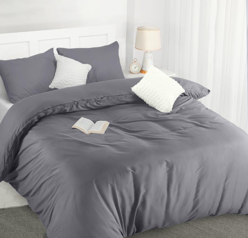 Utopia Bedding Duvet Cover Double  Soft Microfibre Polyester  Bedding Quilt Cover Set with Pillow cases Grey