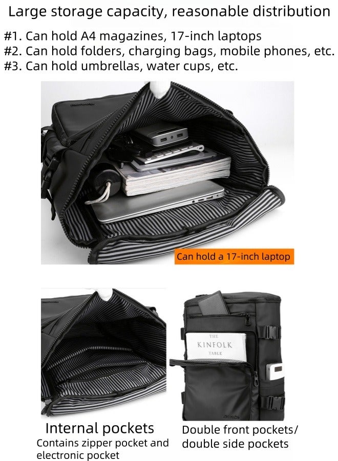 FAMILY Multifunctional Business Backpack Laptop Bag Waterproof Travel Bag Messenger Bag Student Schoolbag 30*20*43 Cm - Black  - Image 4