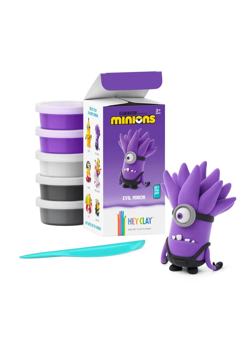 HEY CLAY Minions Evil Minion Colourful modelling air-dry clay, 5 cans with fun interactive app for kids 3 years + - Image 1