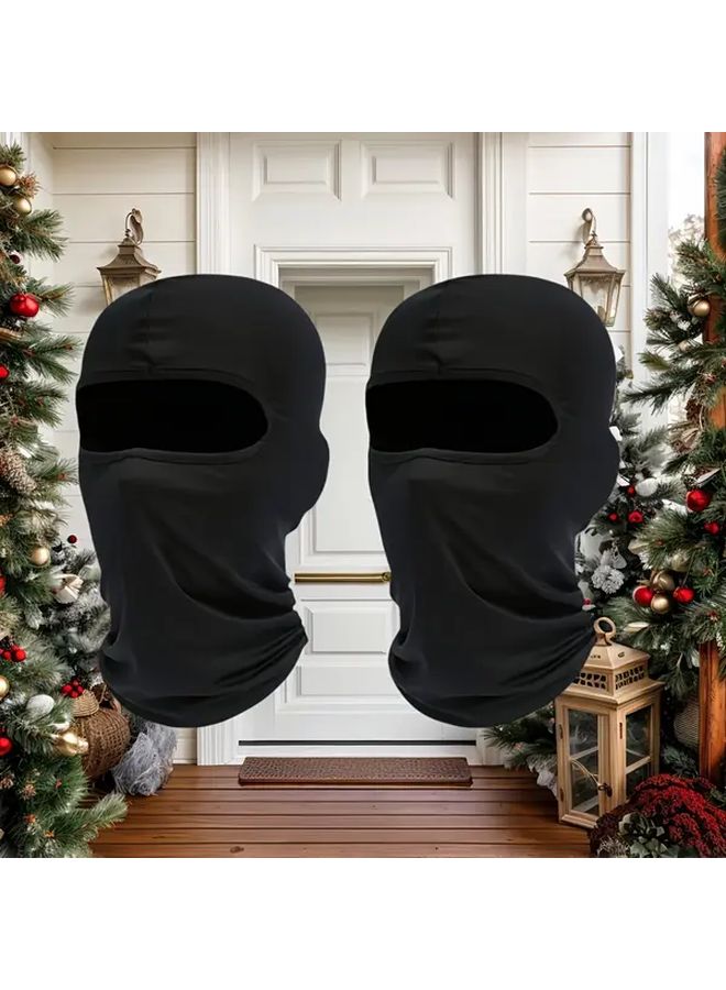2pcs Black Balaclava Face Mask Breathable Moisture Wicking Polyester Full Face Cover Stretchable Quick Dry Outdoor Helmet Liner For Cycling Motorcycle Riding Hiking Skiing Parades Street Celebrations Music Festivals Christmas Halloween Holiday Costume - Image 1