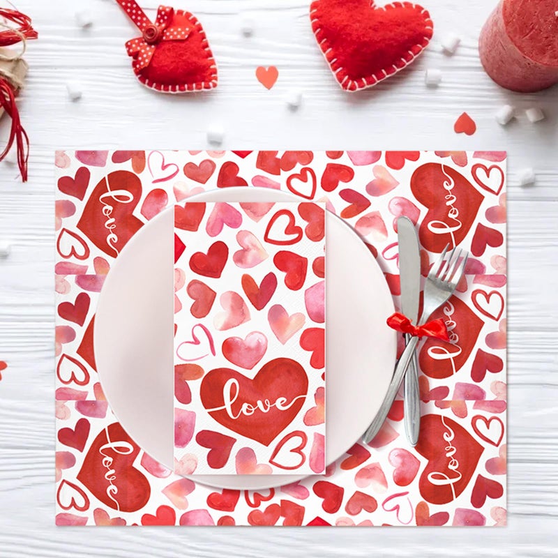 IANFEPH 100PCS Watercolor Heart Valentines Day Napkins Disposable Hand Towels for Bathroom 3 Ply Red Pink Heart Love Paper Napkins Decorative Guest Napkins for Farmhouse Valentines Day Anniversary Party  - Image 3