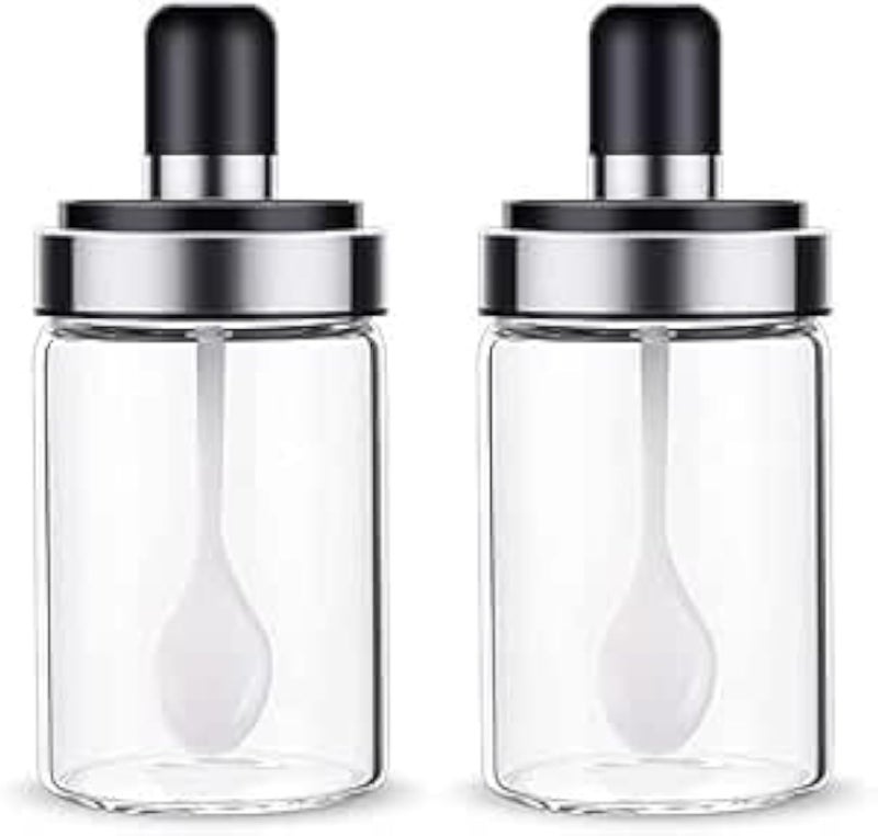 Borosilicate Glass Spice Jars for Kitchen with Airtight Lid (2 Pack) Spice Jar with Serving Spoon - Clear Food Storage Container for Pickle and Spice for Kitchen Organization and Cooking Table Generic