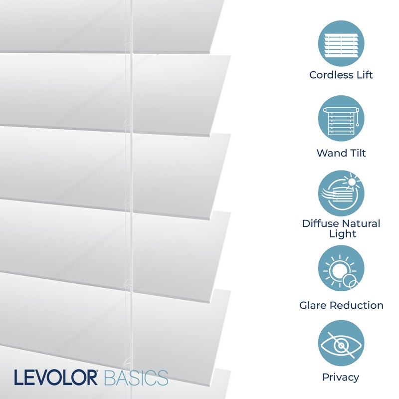 LEVOLOR Basics Cordless Light Filtering Faux Wood Blinds, Easy to Install 2â€ Blinds for Windows, Timeless Look, Fits up to 35â€ Width and 72â€ Length, Home Solution for Any Space or Room - Image 5