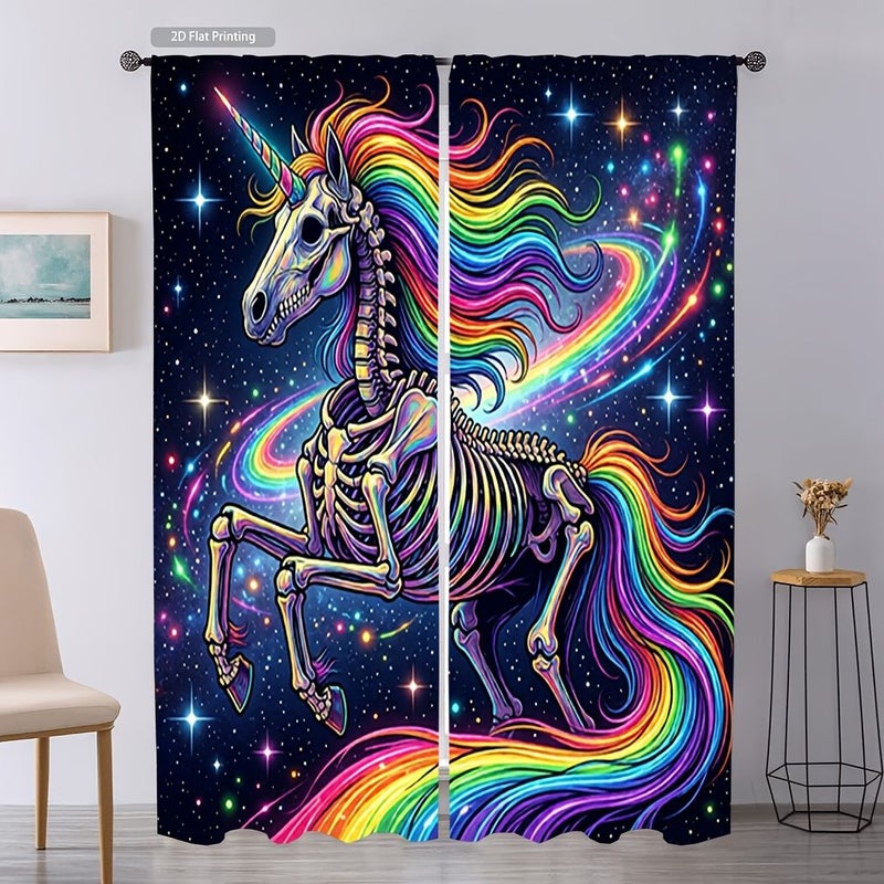2Pcs Gothic Unicorn Skull Print Blackout Curtains 39 37x82 68in For Living Room Bedroom Room Privacy Window Panels With Rod Pocket Installation Light Filtering Drapes Modern Home Decor - Image 4