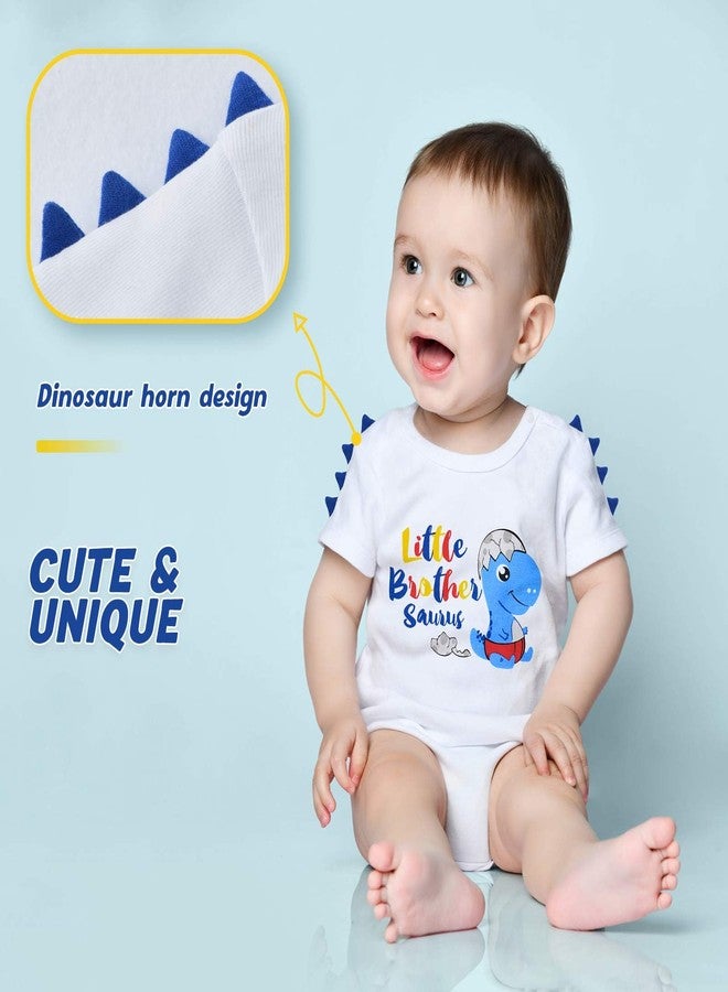 WAWSAM Little Brother Saurus Bodysuit Baby Boys’ Dinosaur Newborn Romper Gift (White, 3-6 Months) - Image 3