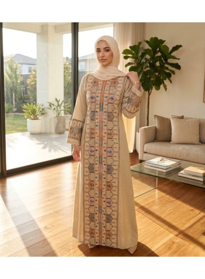 Women's imported linen abaya with embroidery – suitable for going out, receiving guests, and special occasions – elegant design – high-quality fabric and excellent finishing - Image 2