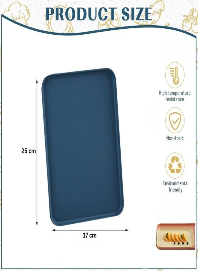 BGVM Wheat Straw Fast Food Serving Tray - 25x17cm Rectangular Cafeteria Tray, Colorful BPA-Free Reusable Platter for Restaurant, Party, Home & Kitchen Use (2, Blue) - Image 2