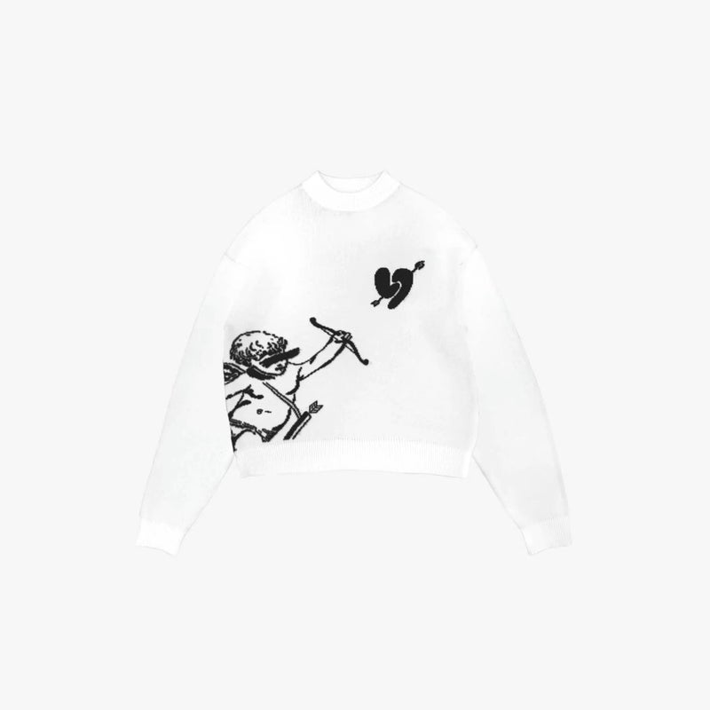 Y2K American High Street Casual Unisex Sweater, Cupid Archery Jacquard Knit Top - Image 1