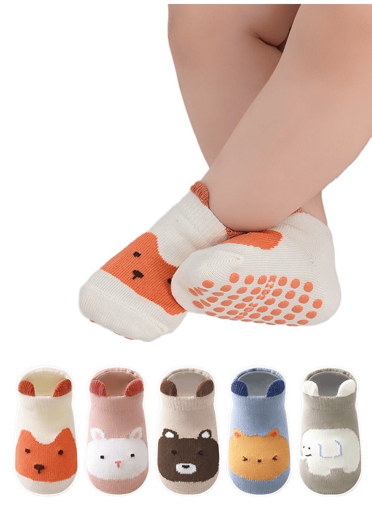 MileMelo 5 Pairs Baby Non Slip Socks - Cute & Funny Gender Neutral Baby Shower Gift Multicolour - Image 1