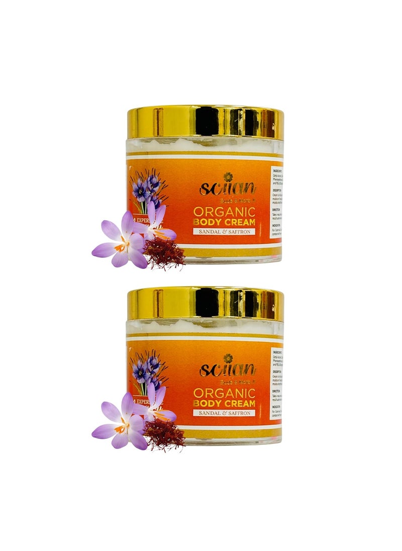 sciian SCIIAN Sandal and Saffron Body Cream for Women Body Massage Cream Body Cream for Dry Skin Body Cream For Summer Enriched with Olive Oil Almond Oil Pack of 2 100g  - Image 1