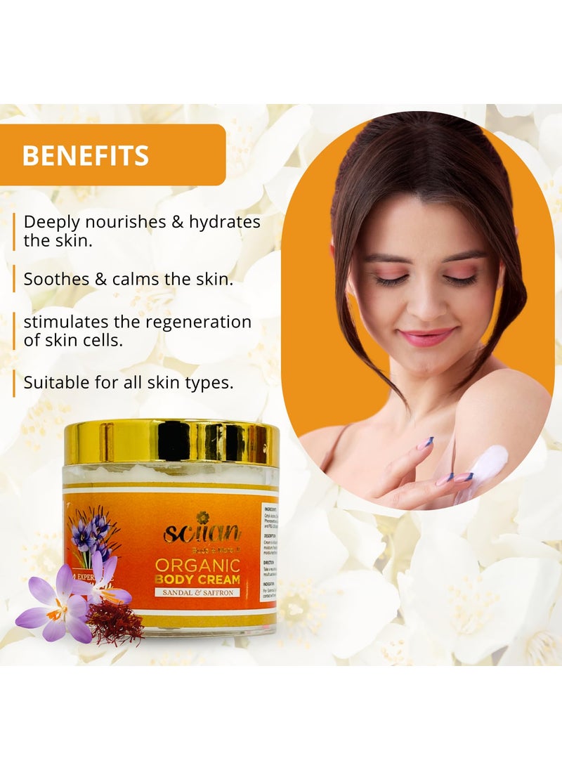 sciian SCIIAN Sandal and Saffron Body Cream for Women Body Massage Cream Body Cream for Dry Skin Body Cream For Summer Enriched with Olive Oil Almond Oil Pack of 2 100g  - Image 4