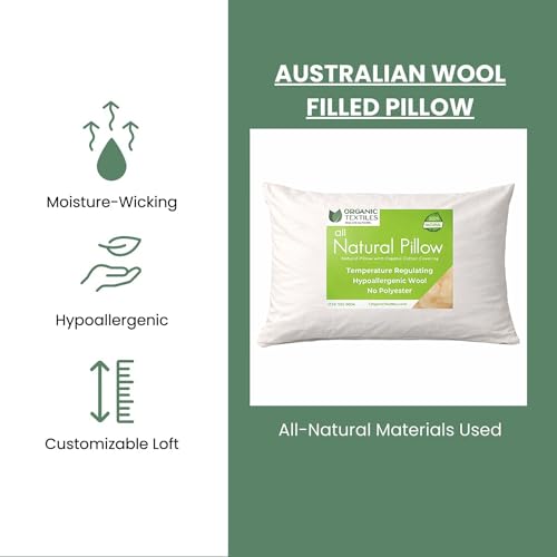 OrganicTextiles ORGANIC TEXTILES 100% Natural Wool Pillow with Organic Cotton Cover, GOTS Certified - (Standard - Pack of 1) - Image 3