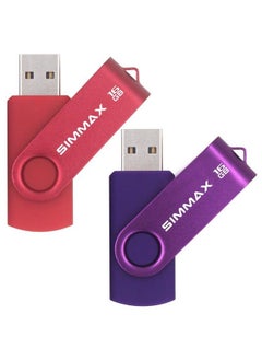 SIMMAX Usb Flash Drives 2 Pack 16Gb Memory Stick Swivel Design Usb 2.0 Flash Drive Thumb Drive Zip Drives (16Gb Red Purple)  - Image 1