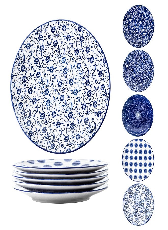Gibsimi Ceramic Dinner Plates Set - 10.5 Inch Large Kitchen Porcelain Salad Serving - Scratch Resistant Microwave Oven Dishwasher Safe - Dishes for Pizza Pancakes Pasta Steak - Set of 6 - Vintage Blue - Image 1