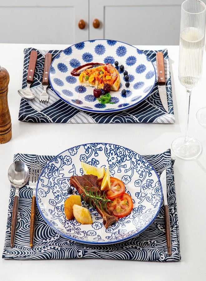 Gibsimi Ceramic Dinner Plates Set - 10.5 Inch Large Kitchen Porcelain Salad Serving - Scratch Resistant Microwave Oven Dishwasher Safe - Dishes for Pizza Pancakes Pasta Steak - Set of 6 - Vintage Blue - Image 3