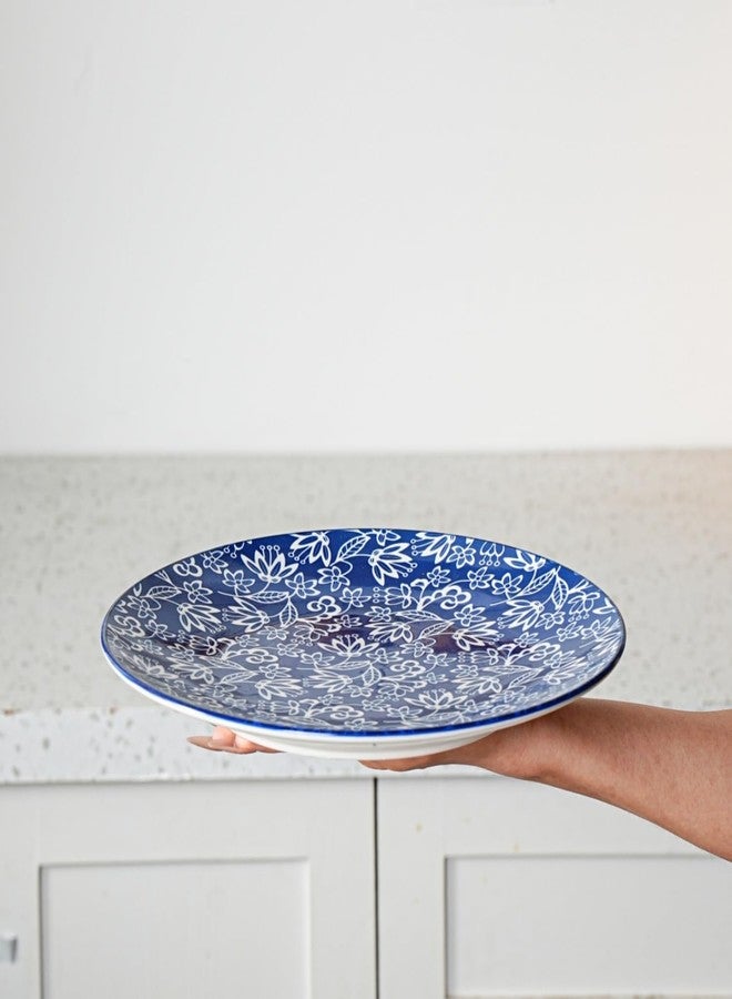 Gibsimi Ceramic Dinner Plates Set - 10.5 Inch Large Kitchen Porcelain Salad Serving - Scratch Resistant Microwave Oven Dishwasher Safe - Dishes for Pizza Pancakes Pasta Steak - Set of 6 - Vintage Blue - Image 2