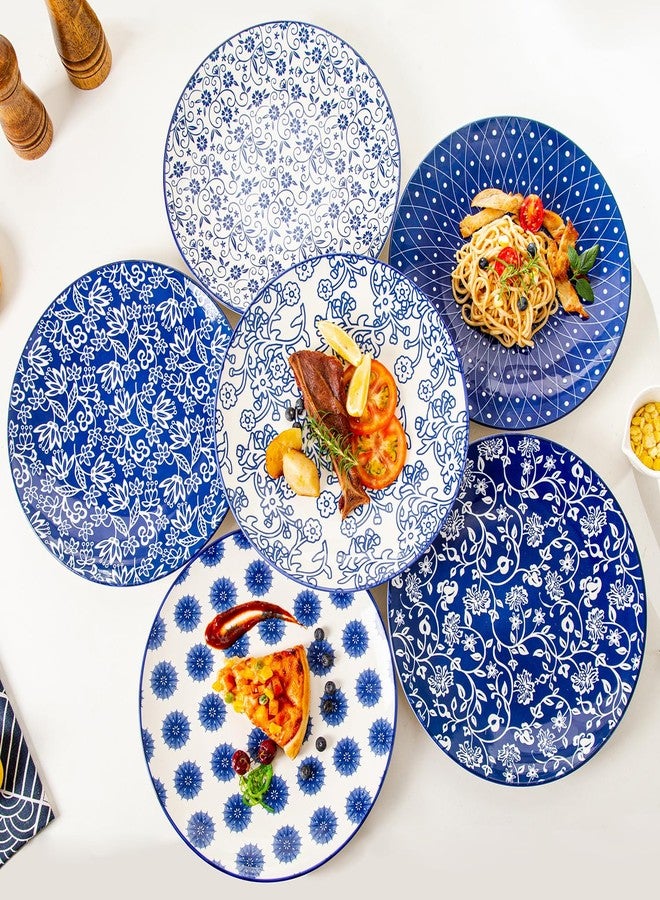 Gibsimi Ceramic Dinner Plates Set - 10.5 Inch Large Kitchen Porcelain Salad Serving - Scratch Resistant Microwave Oven Dishwasher Safe - Dishes for Pizza Pancakes Pasta Steak - Set of 6 - Vintage Blue - Image 5
