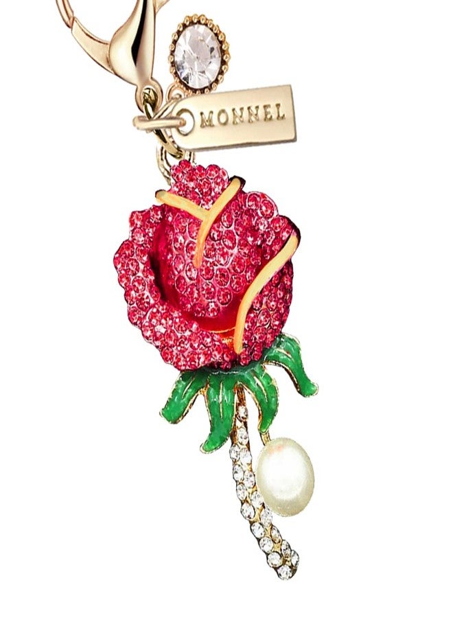 MONNEL MC294 Big Crystal Rose Flower Lobster Clasp Charm for Women with Velvet Bag (Red,1 Piece) - Image 2