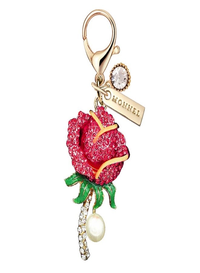 MONNEL MC294 Big Crystal Rose Flower Lobster Clasp Charm for Women with Velvet Bag (Red,1 Piece) - Image 1