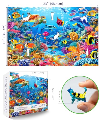 MINIWAN Colorful Tropical Underwater Ocean 500 Piece Jigsaw Puzzle for Adults Sea Turtle Dolphin Coral Reef Fish Jigsaw Puzzle Gift for Ocean Animal Lovers 23x15 inches - Image 5