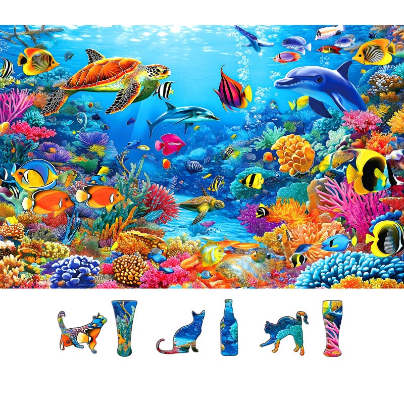 MINIWAN Colorful Tropical Underwater Ocean 500 Piece Jigsaw Puzzle for Adults Sea Turtle Dolphin Coral Reef Fish Jigsaw Puzzle Gift for Ocean Animal Lovers 23x15 inches - Image 3