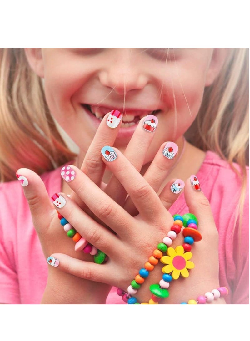 Captaintech 144 Pieces Kids Stick On Nails Full Cover Children False Short Press Sets Fake Cartoon Nail Pattern for Girls Art Decoration - Image 2