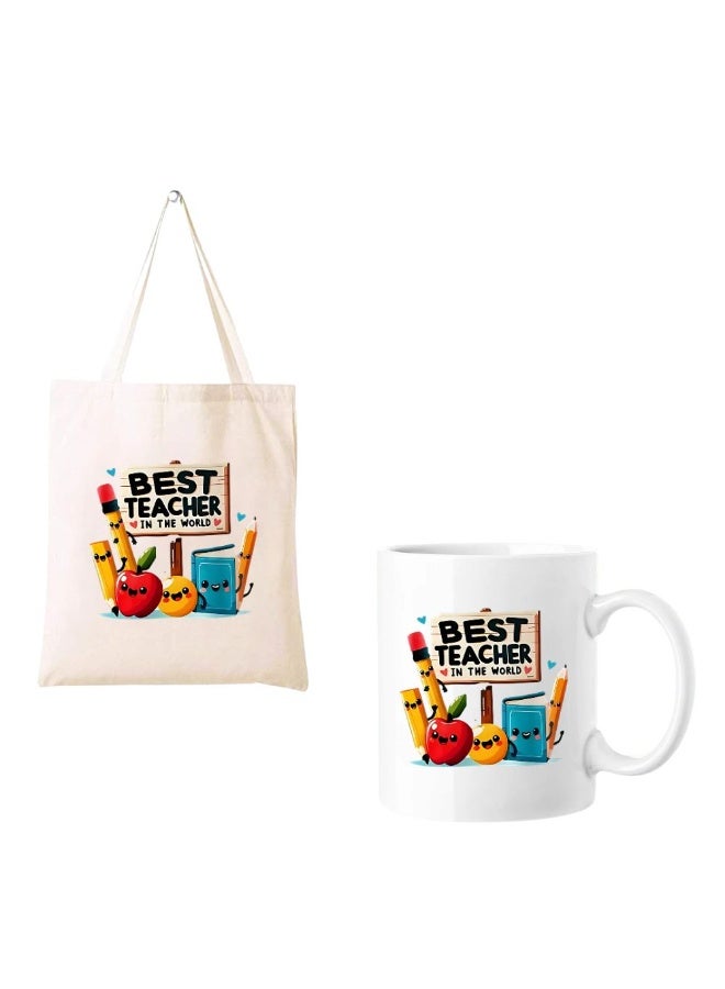 برينت شوب فور مي هدية مثالية ليوم المعلم: حقيبة قطنية مطبوعة وكوب خزفي | هدية مثالية للمعلمين - Image 1