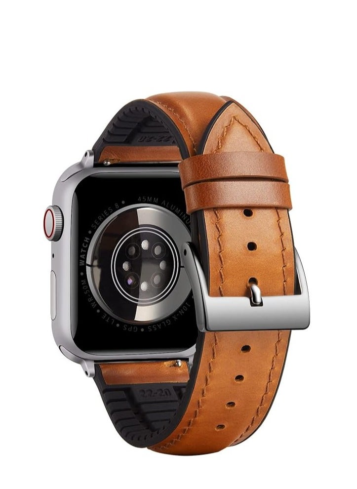 Generic Leather Strap Compatible with Apple Watch 49mm 45mm 42mm Silicone Inner Wax Leather Strap Compatible with Apple Ultra/Ultra 2 SE SE2 Series 9/8/7/6/5/4/3/2/1  - Image 2