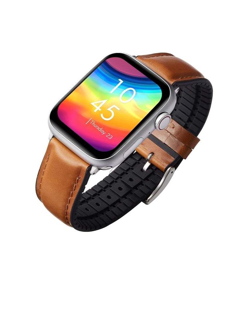Generic Leather Strap Compatible with Apple Watch 49mm 45mm 42mm Silicone Inner Wax Leather Strap Compatible with Apple Ultra/Ultra 2 SE SE2 Series 9/8/7/6/5/4/3/2/1  - Image 3